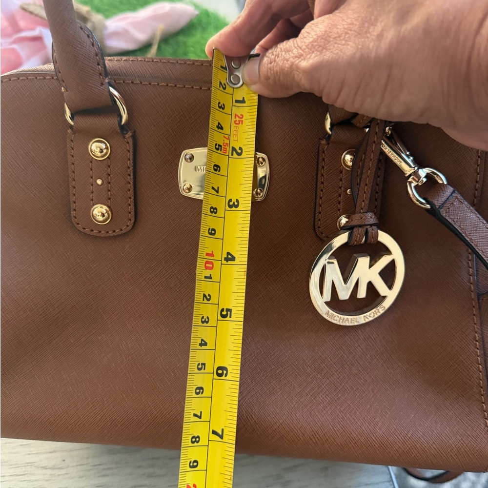 Michael Kors Brown/Tan Leather Purse with MK Charm - Picture 5 of 6
